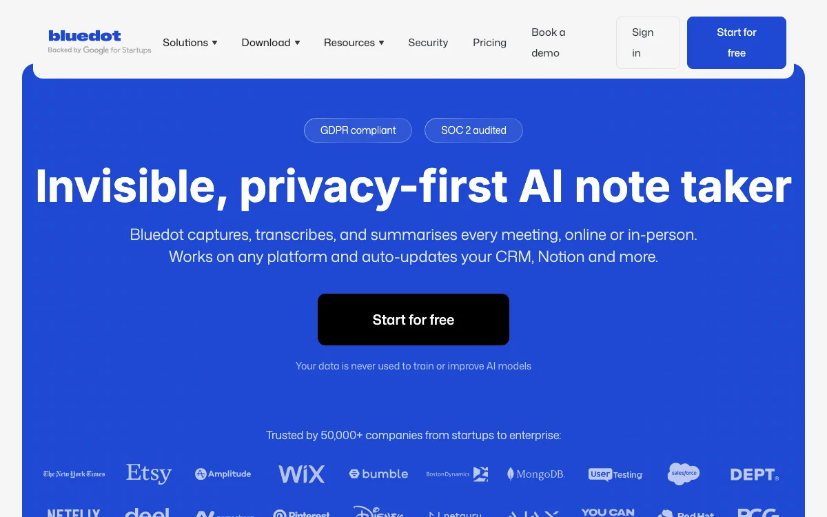 Bluedot homepage screenshot