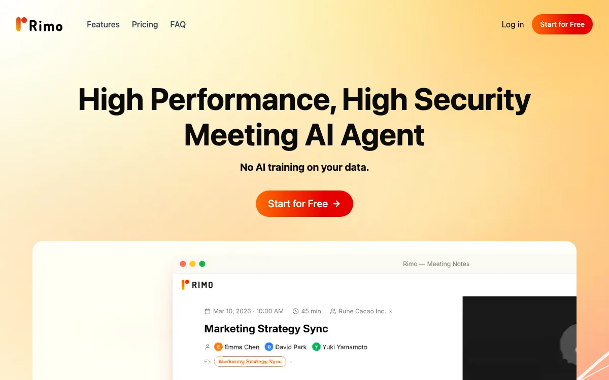 Rimo homepage screenshot