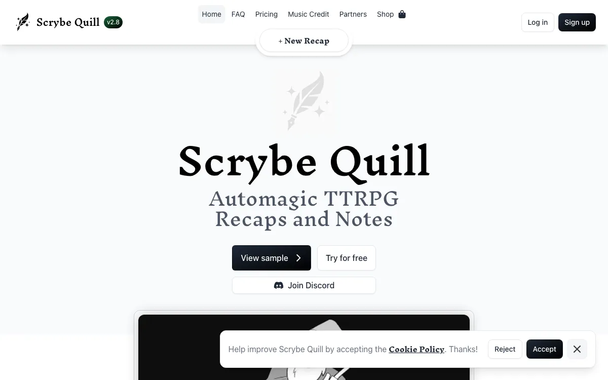 Scrybe Quill homepage screenshot