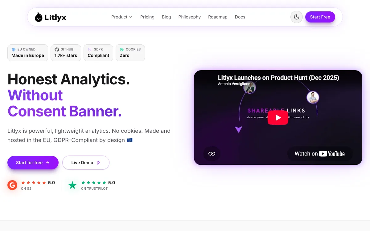 Litlyx homepage screenshot