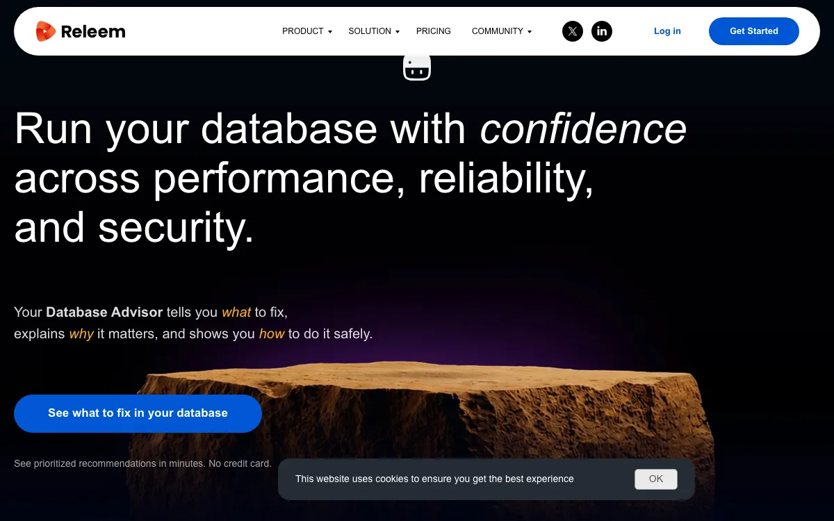 Releem homepage screenshot