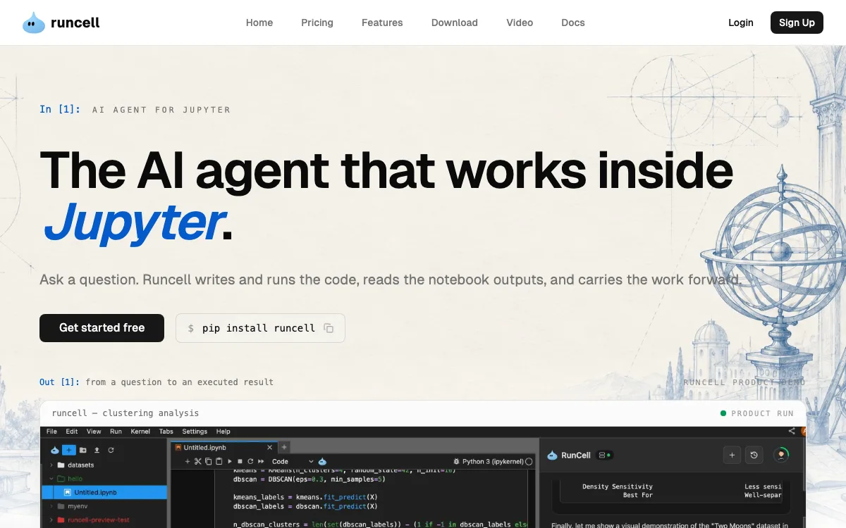 Runcell - Jupyter AI Agent homepage screenshot