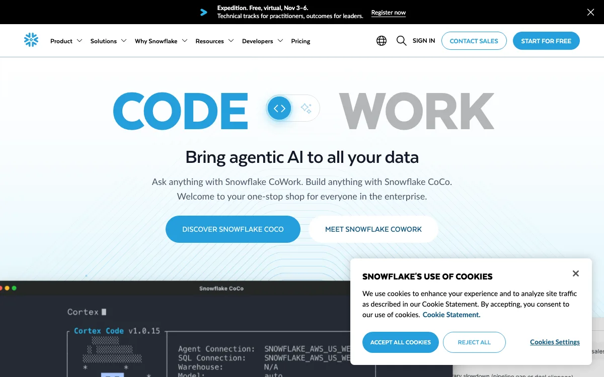 Snowflake Cortex homepage screenshot