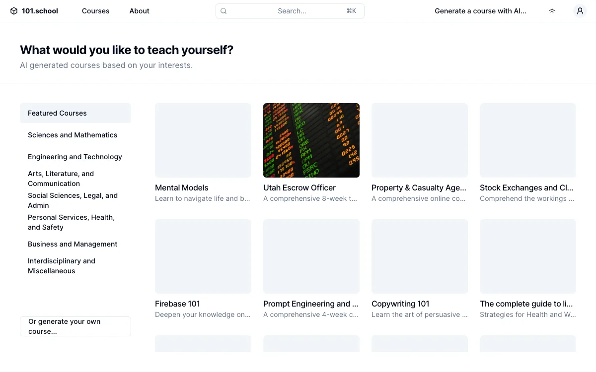 101.school homepage screenshot