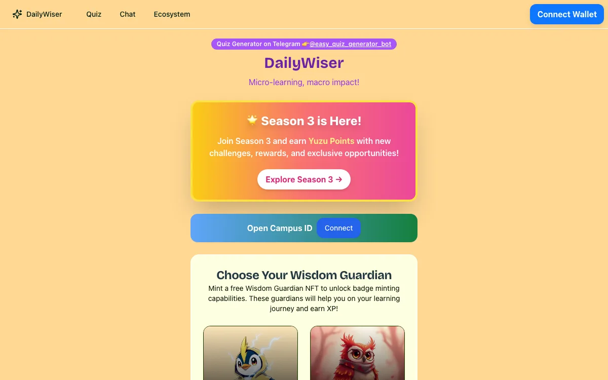 Daily Wiser homepage screenshot