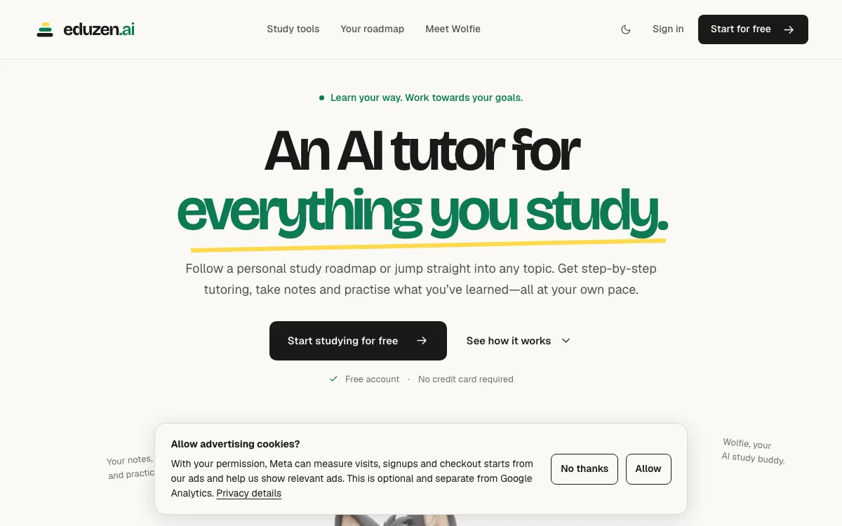 Eduzen.ai homepage screenshot