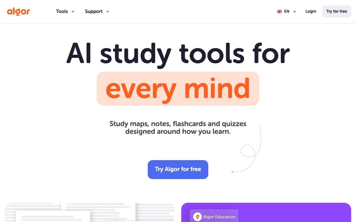 Algor Education homepage screenshot
