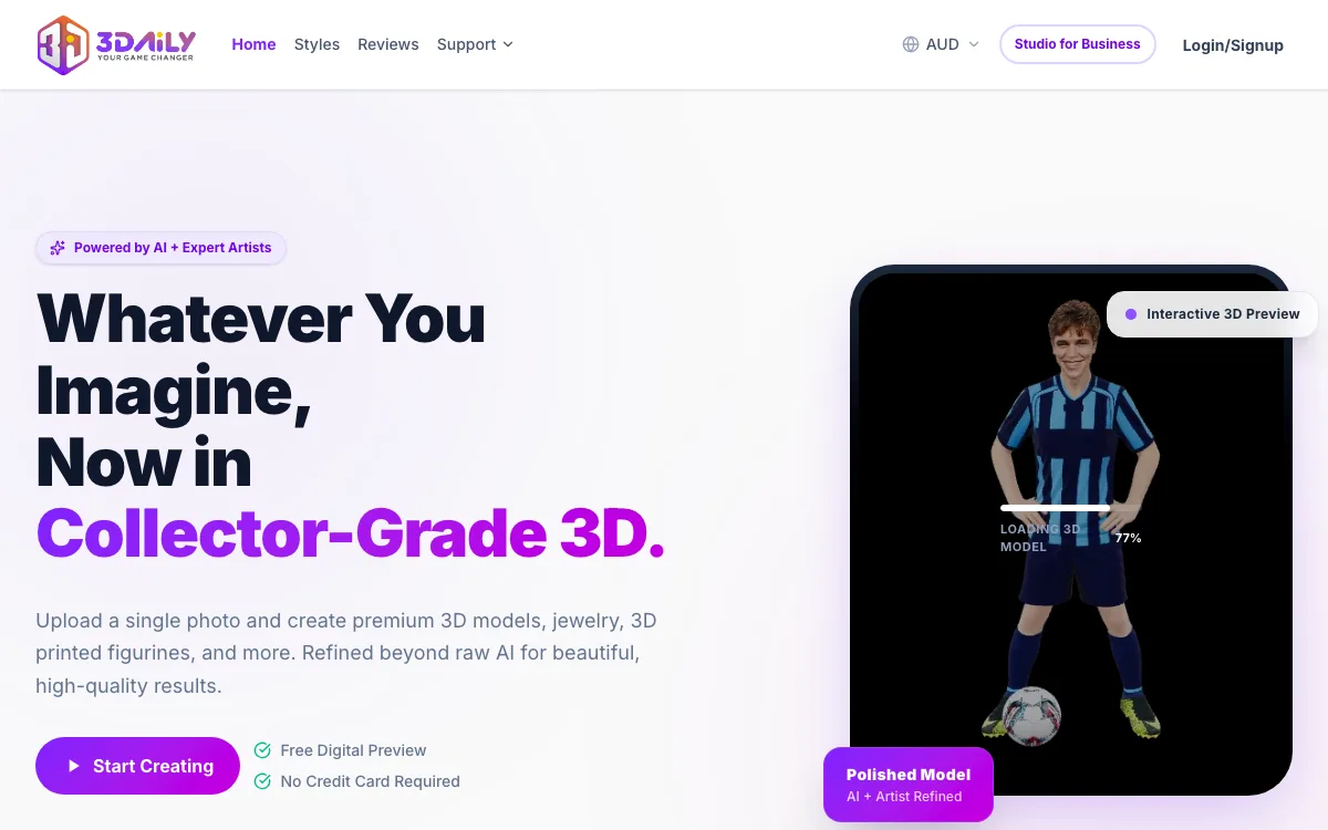 3DAiLY AI homepage screenshot