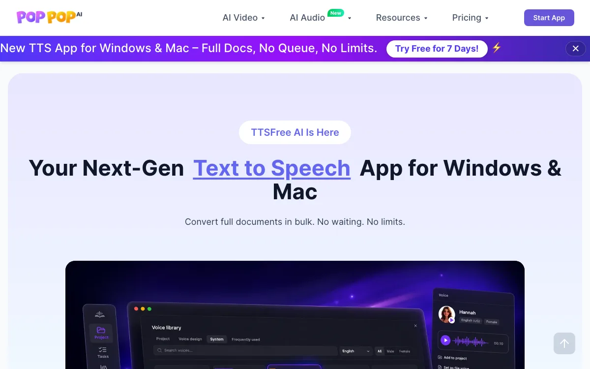 PopPop AI Sound Effect homepage screenshot
