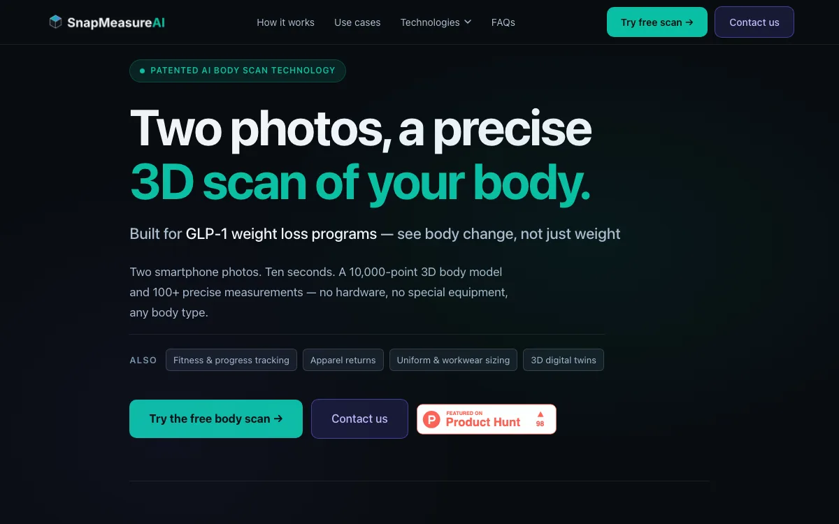 SnapMeasureAI homepage screenshot