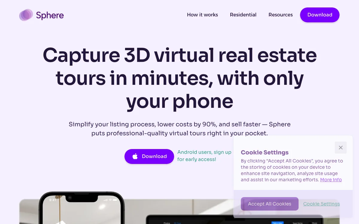 Sphere homepage screenshot