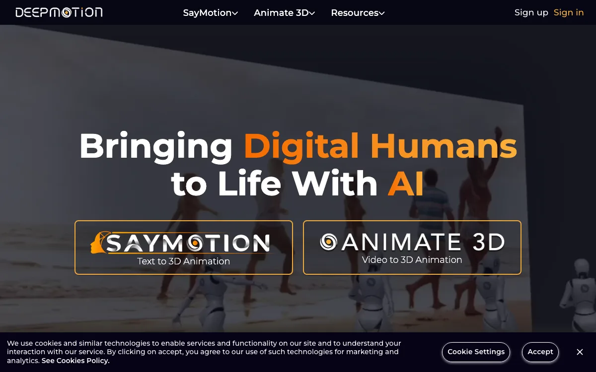 DeepMotion homepage screenshot
