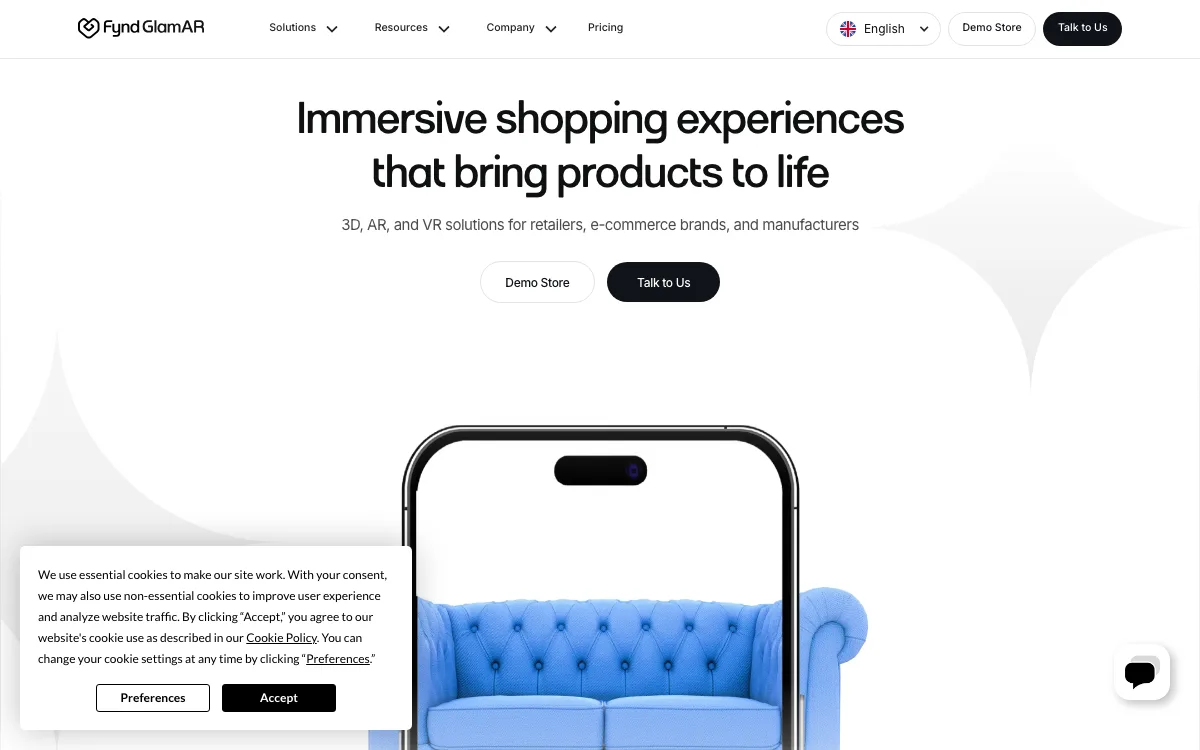 GlamAR homepage screenshot