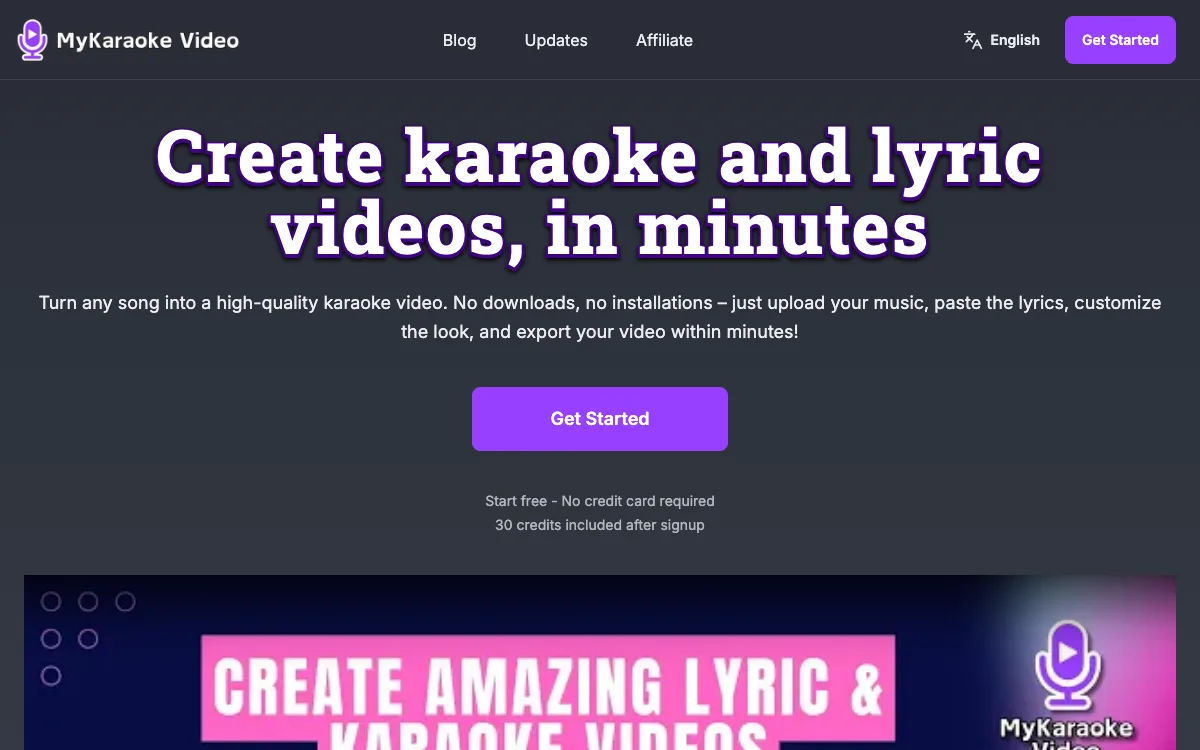 MyKaraoke Video homepage screenshot