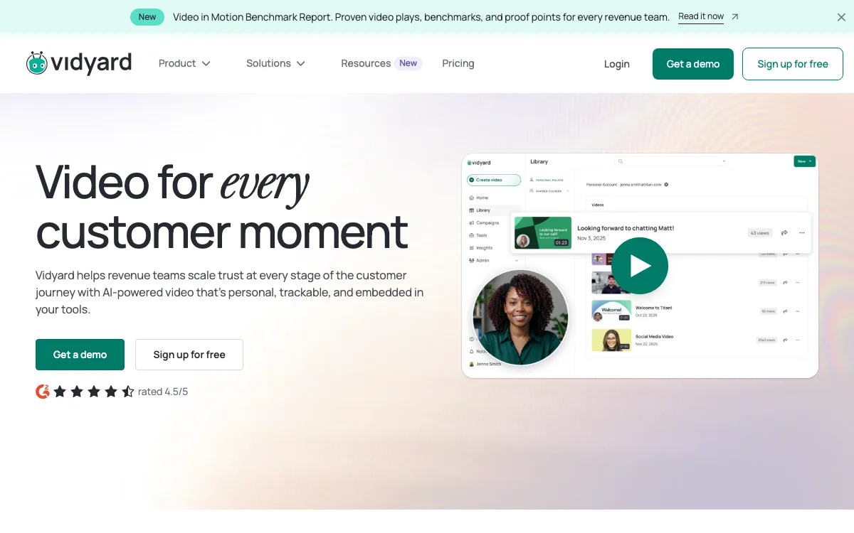 Vidyard - Video Tools for Virtual Sales and Marketing Teams homepage screenshot