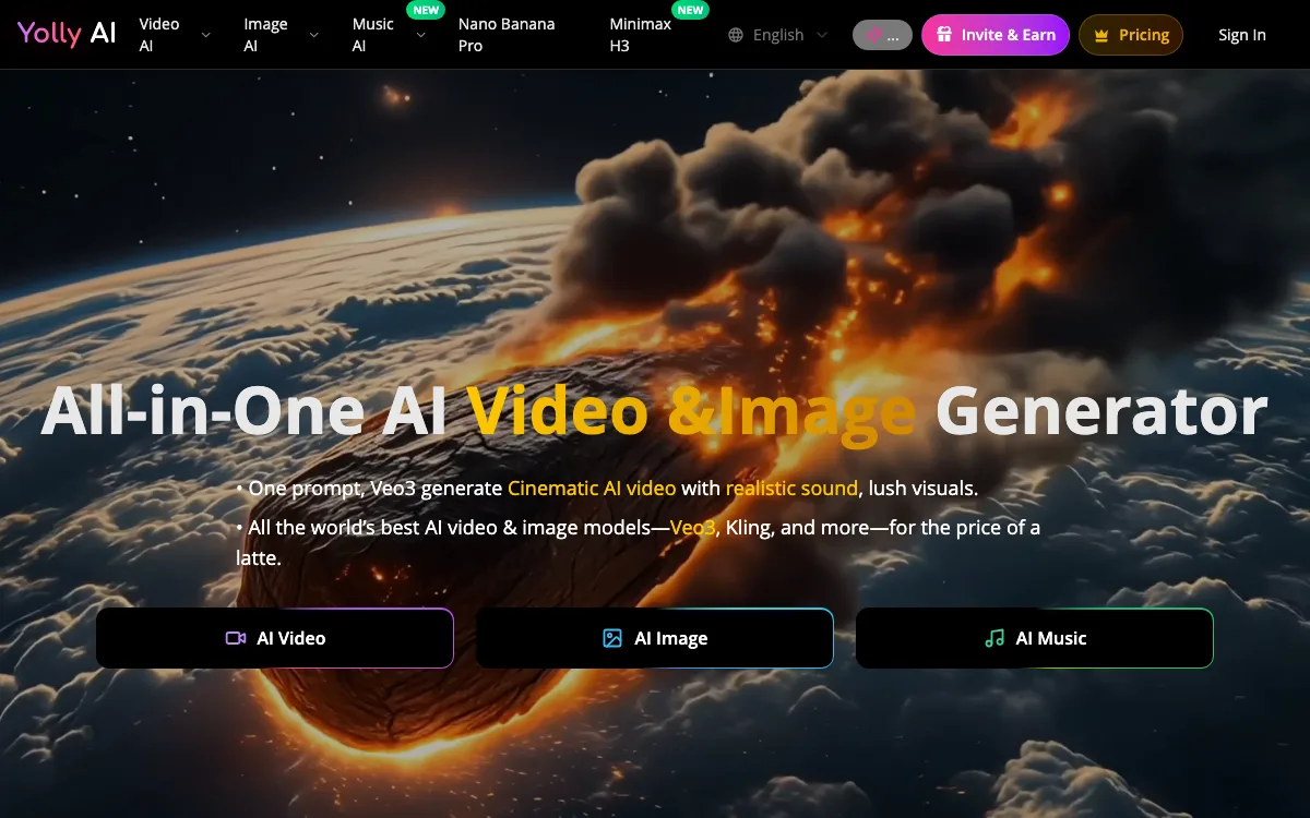 Yolly AI homepage screenshot
