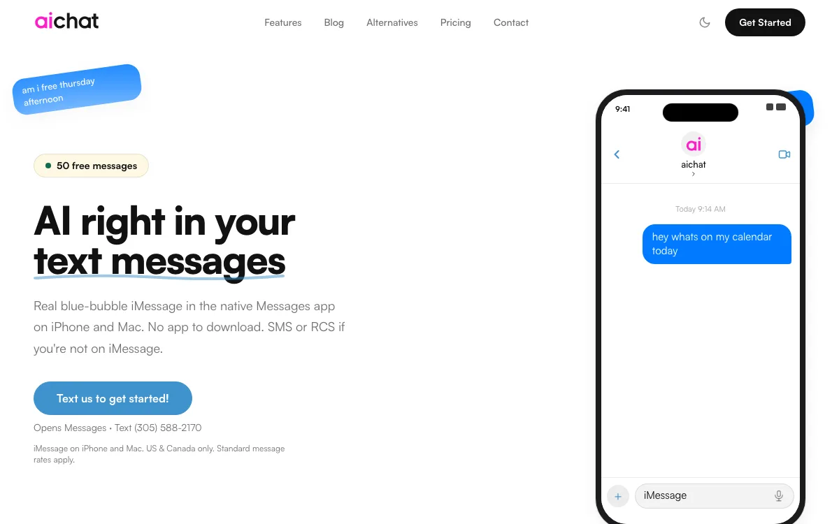 AI Chat homepage screenshot