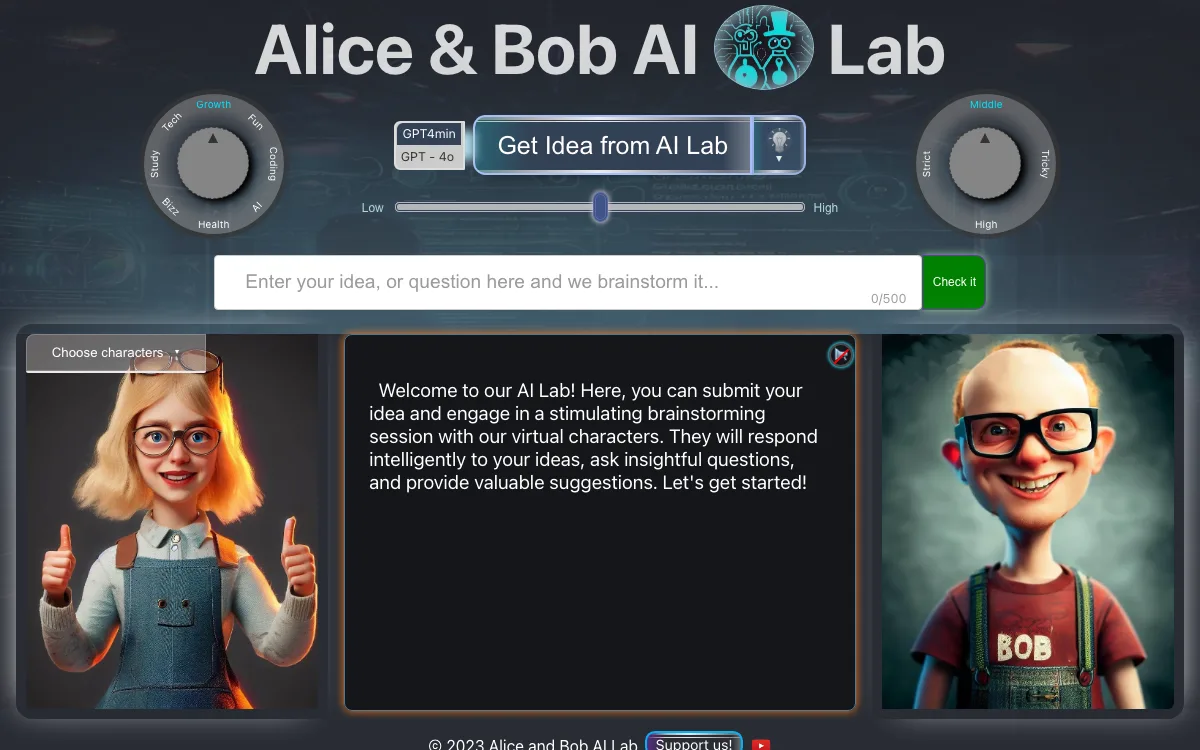 Alice and Bob AI Laboratory homepage screenshot