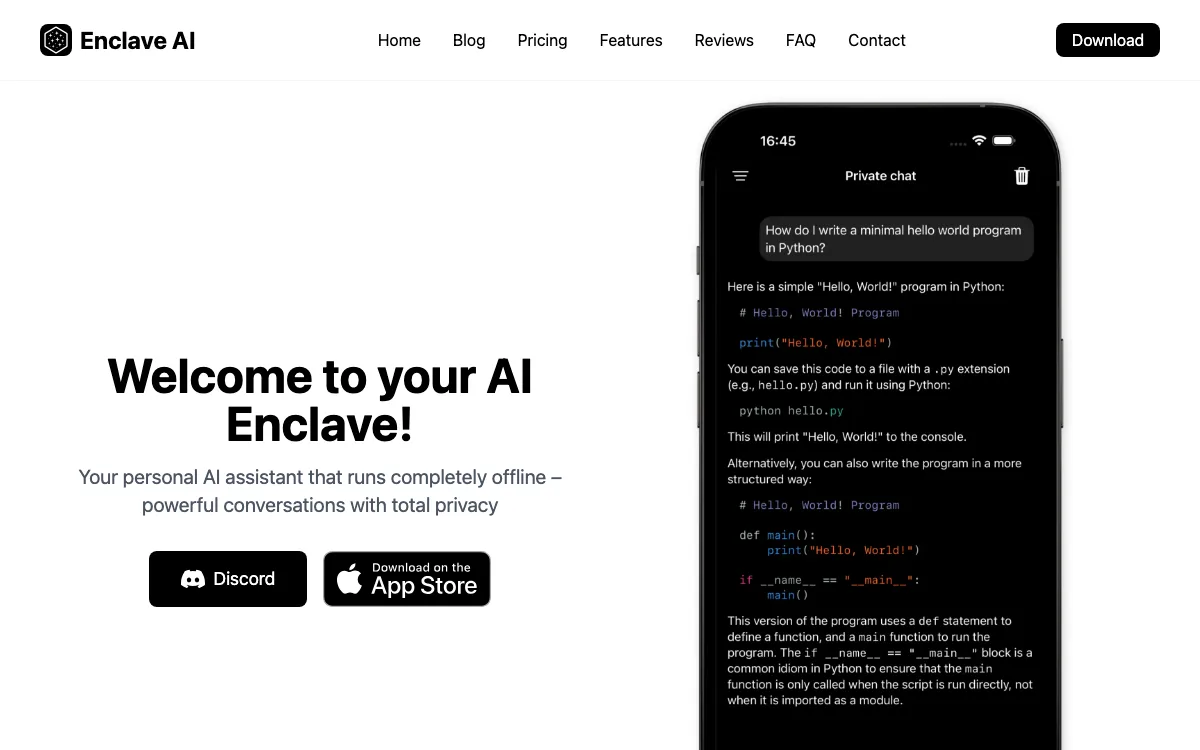 Enclave AI homepage screenshot