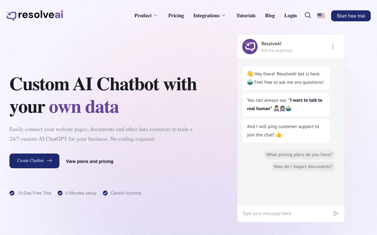 ResolveAI homepage screenshot
