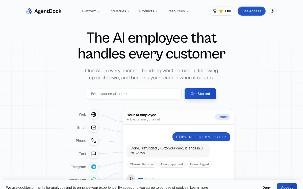 AgentDock homepage screenshot