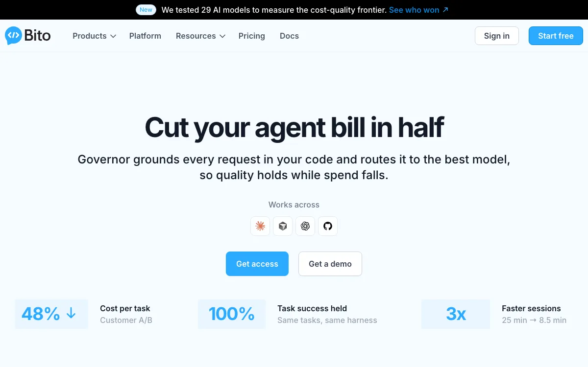 Bito homepage screenshot