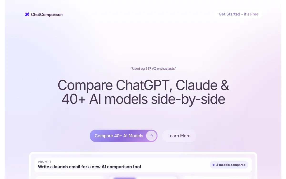 ChatComparison AI homepage screenshot