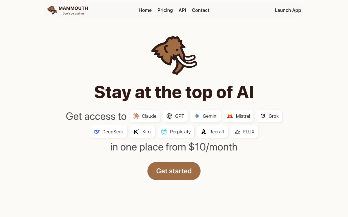 Mammouth AI homepage screenshot