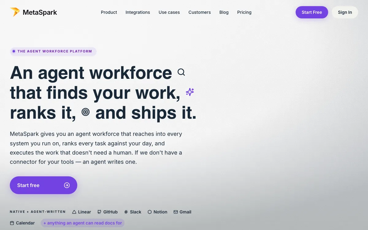 MetaSpark homepage screenshot