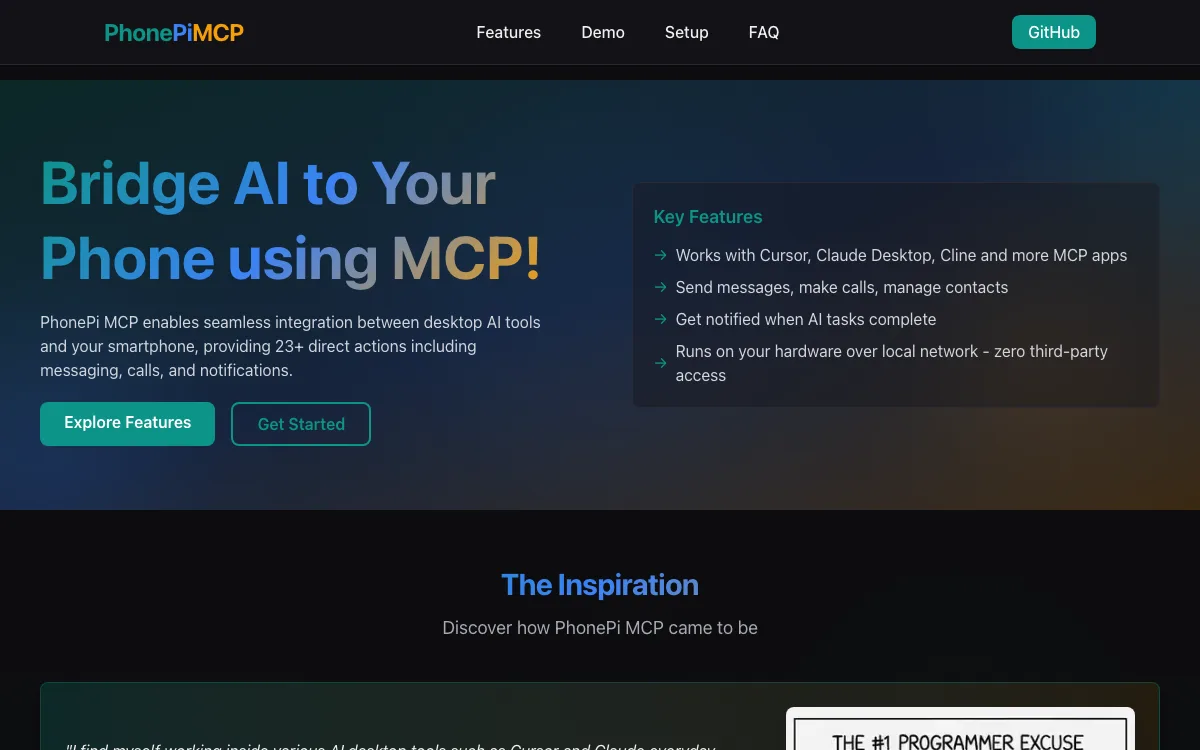 PhonePi MCP homepage screenshot