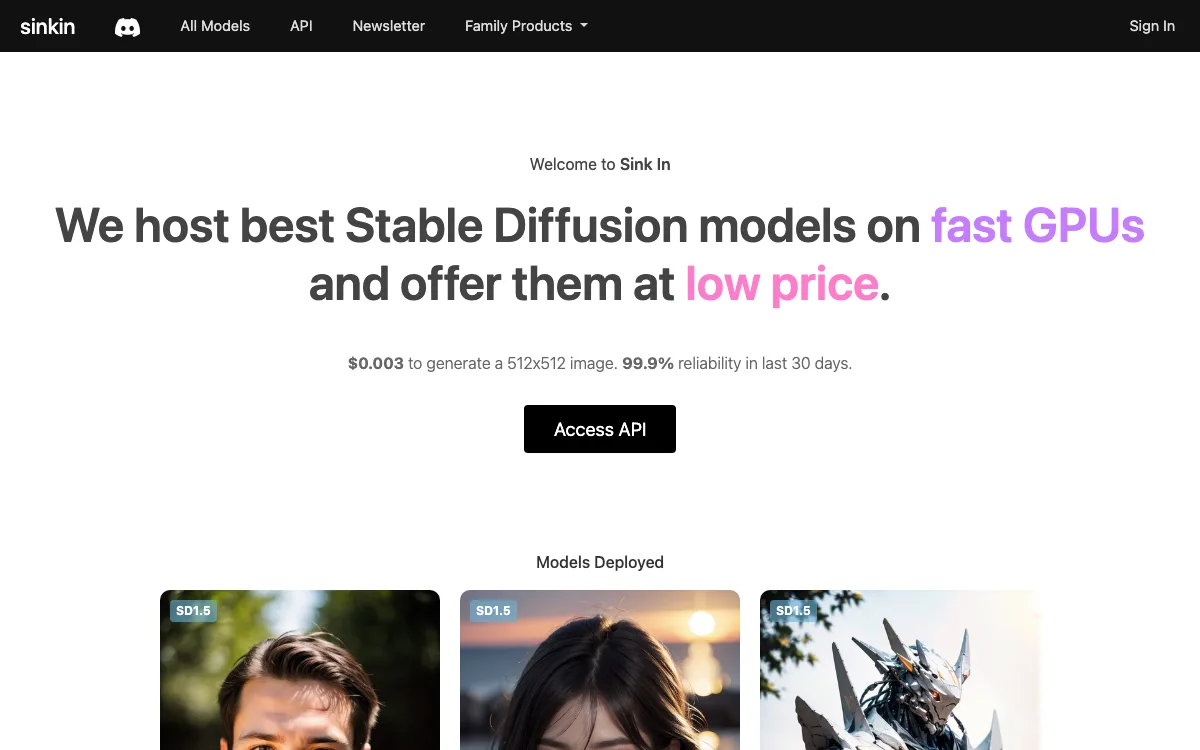 Sinkin homepage screenshot