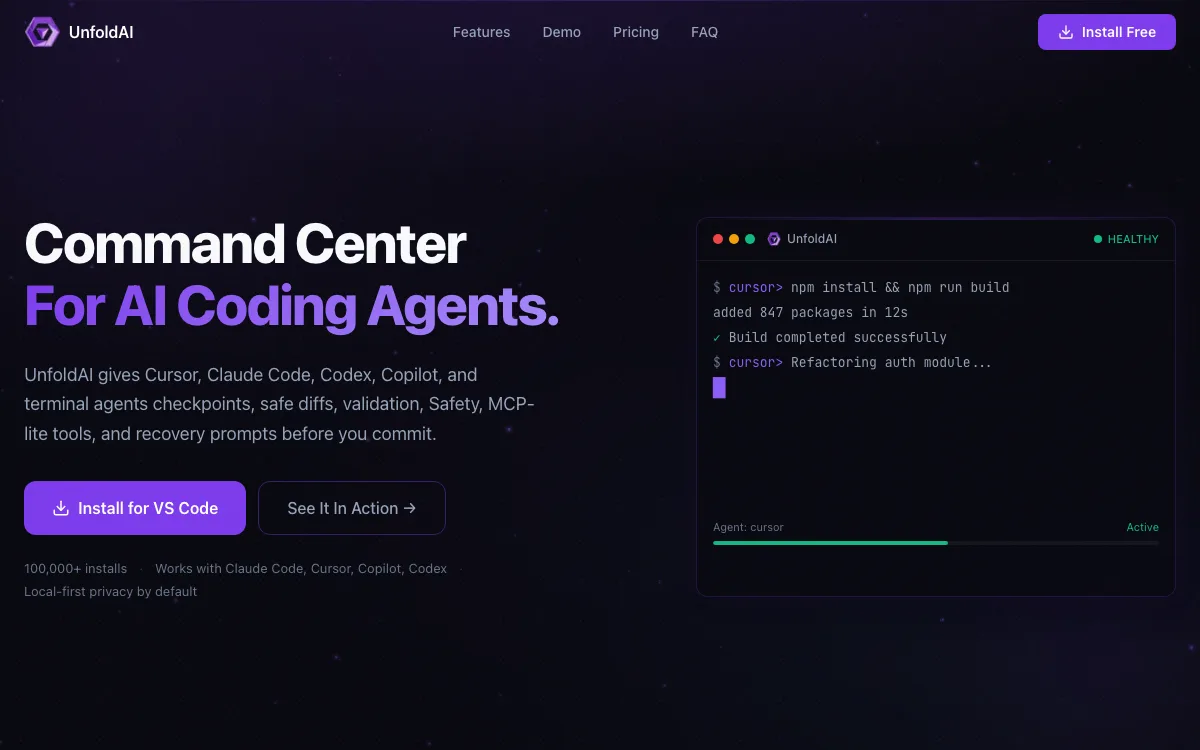 UnfoldAI homepage screenshot