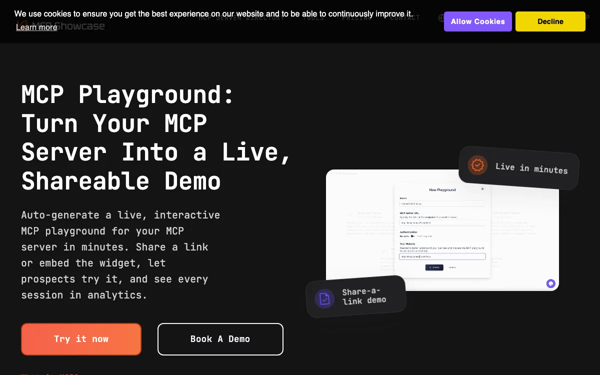 MCP Showcase homepage screenshot