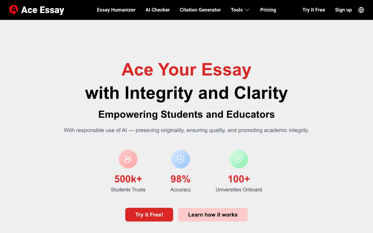 AceEssay homepage screenshot