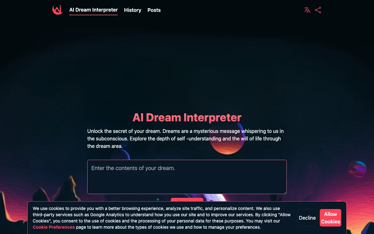 AI Dream Interpreter homepage screenshot