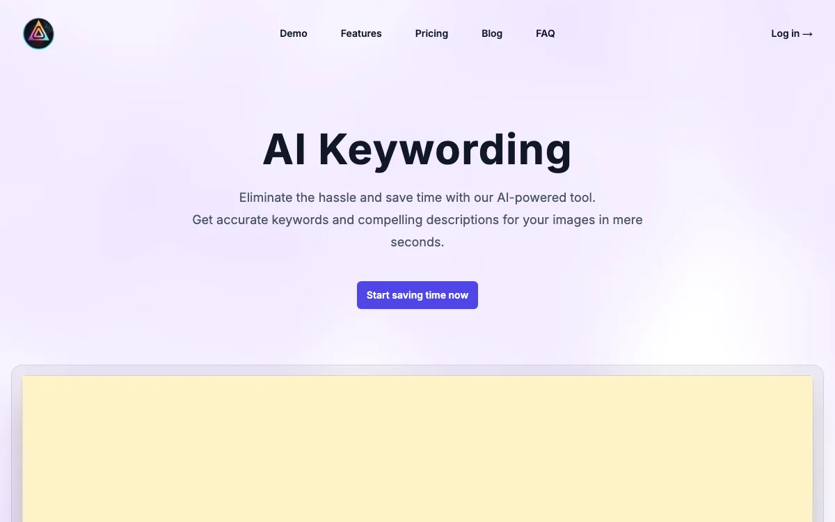 AI Keywording homepage screenshot