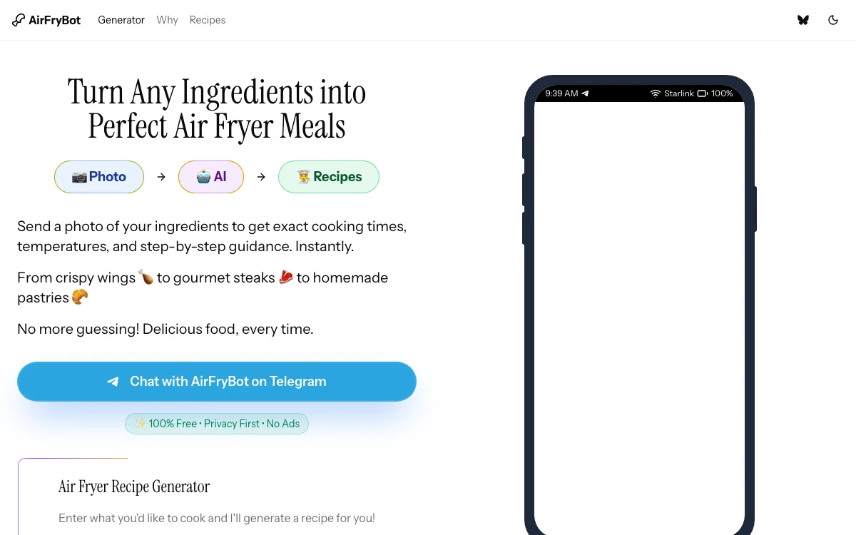 AirFryBot homepage screenshot