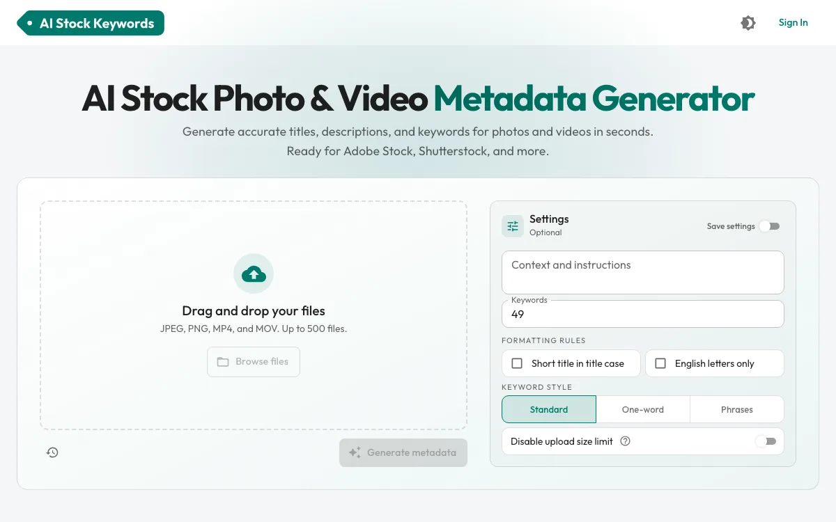 AI Stock Keywords homepage screenshot