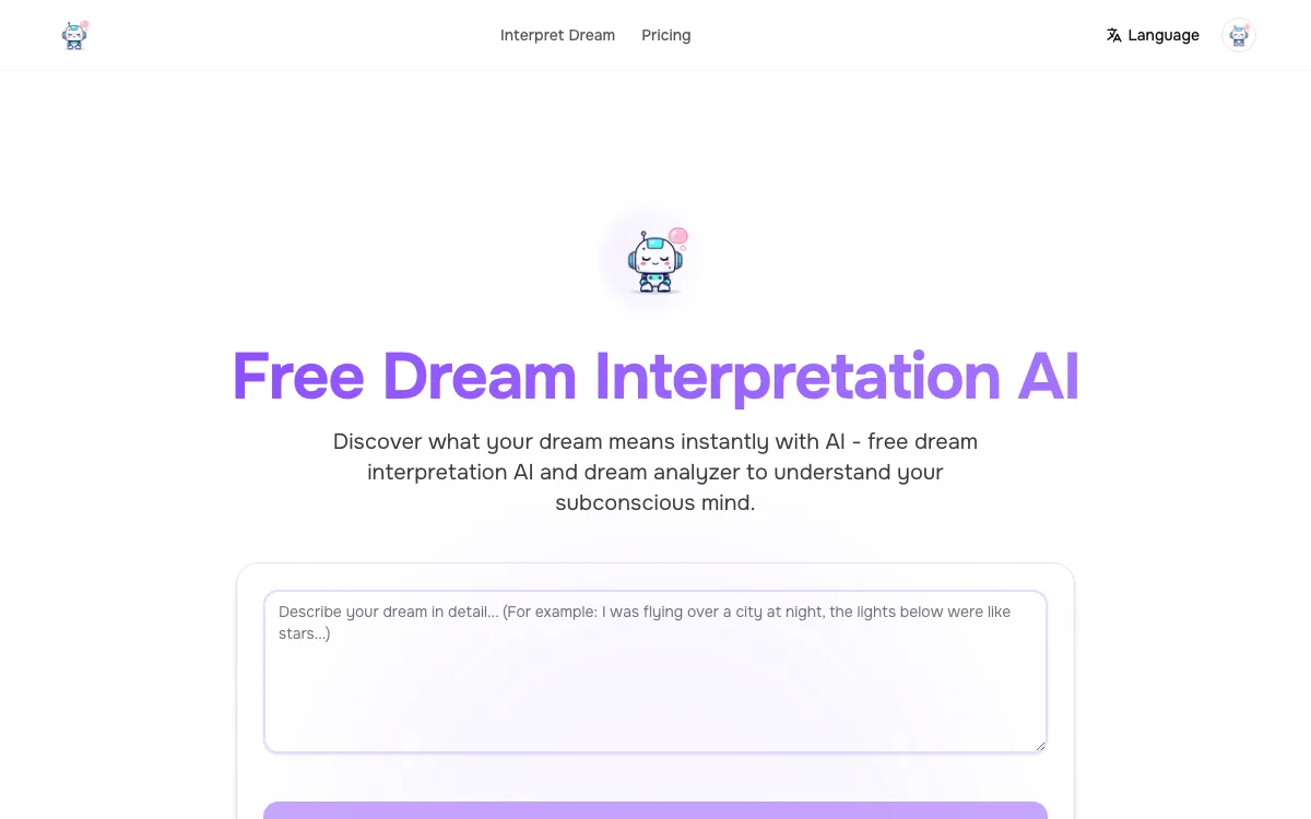 Dream Interpretation AI homepage screenshot