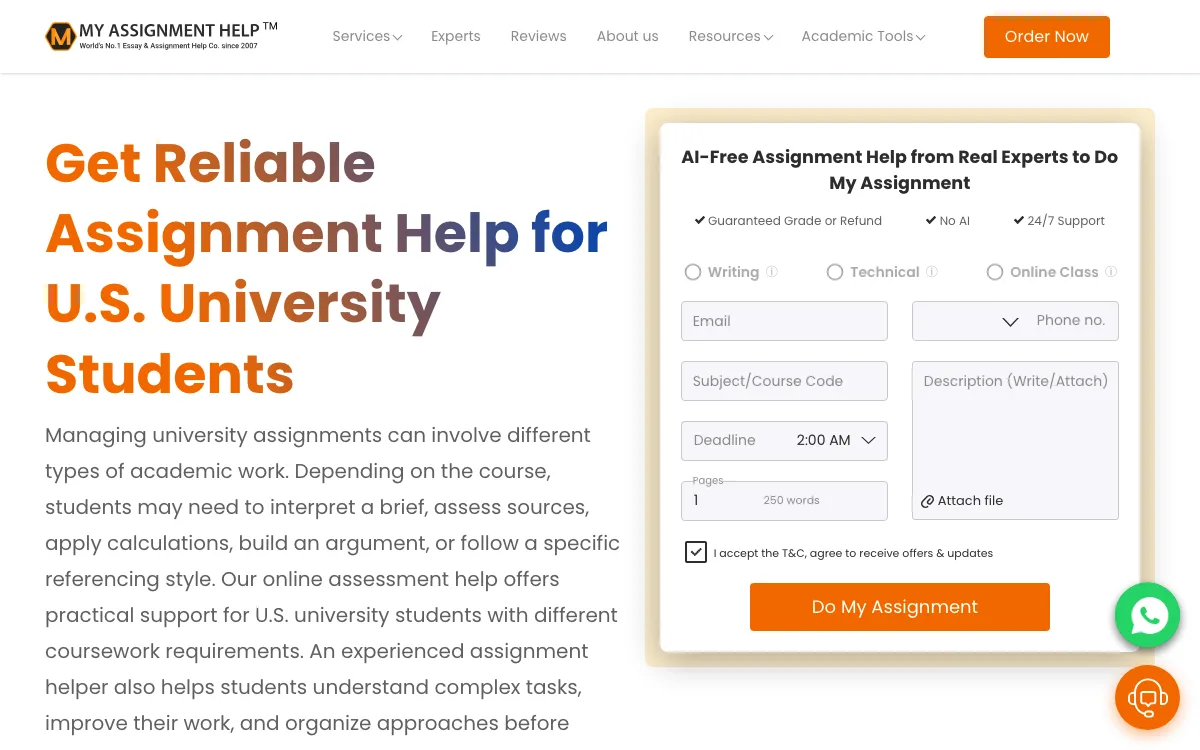 My Assignment Help homepage screenshot