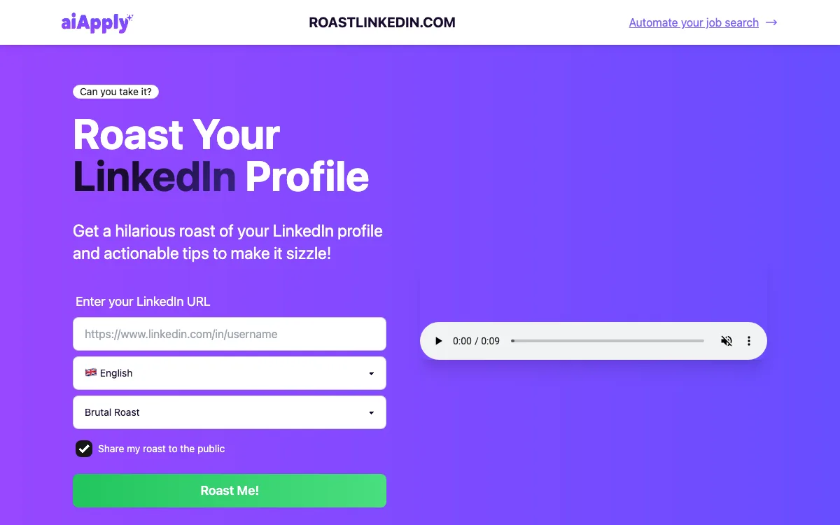 RoastLinkedIn homepage screenshot