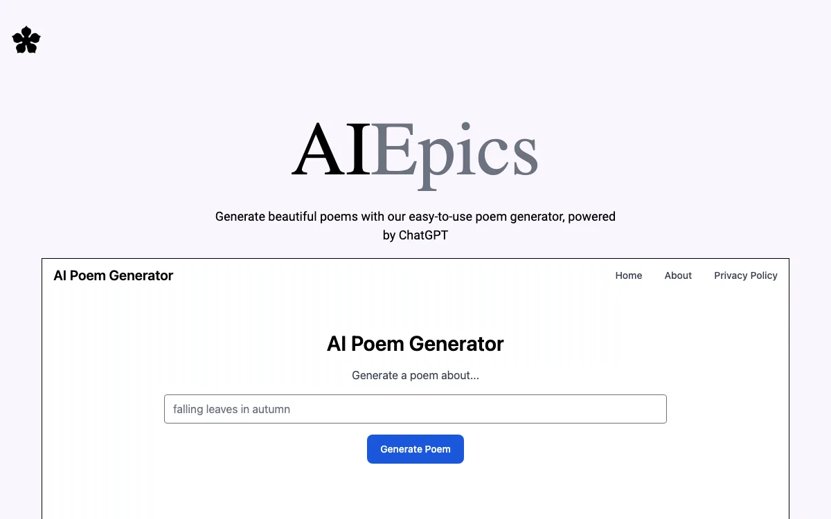AI Poem Generator homepage screenshot