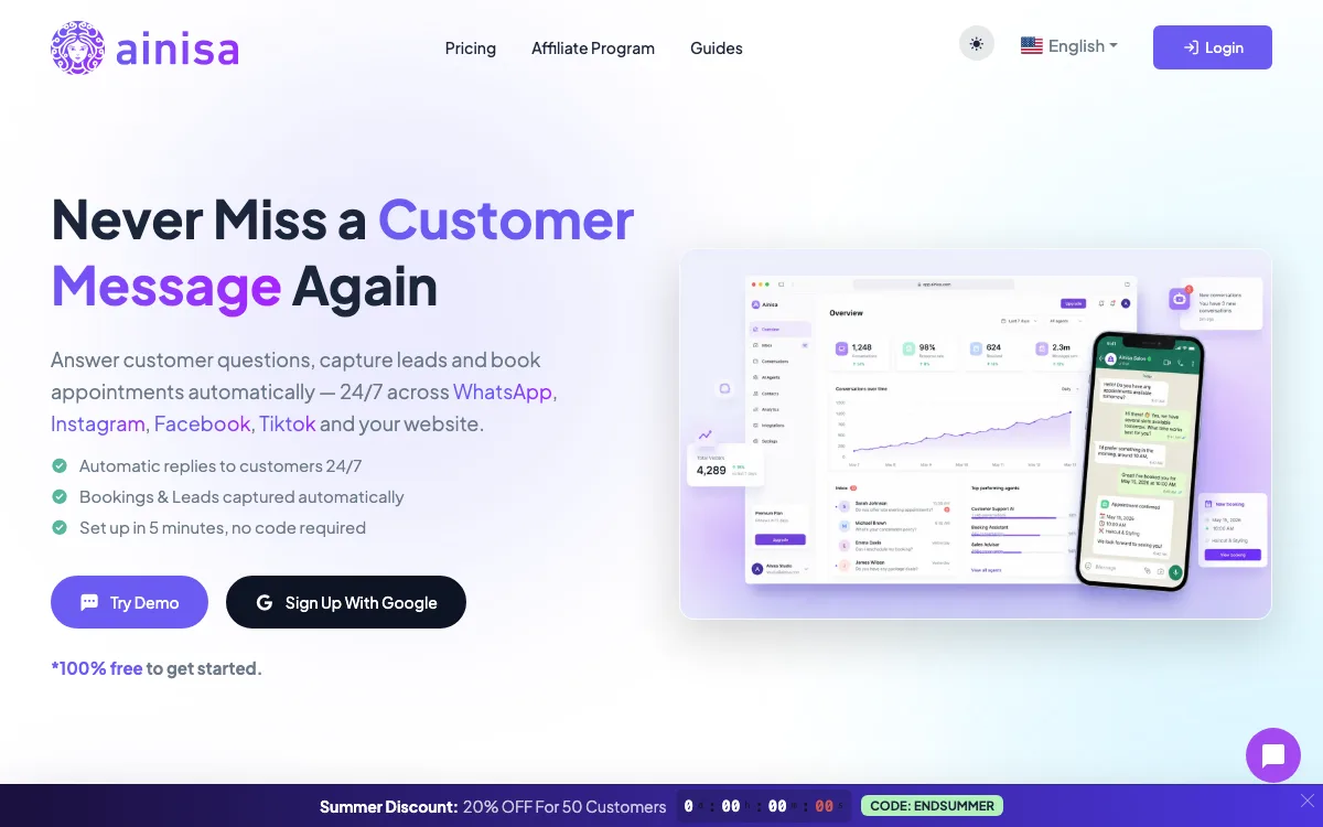 Ainisa homepage screenshot