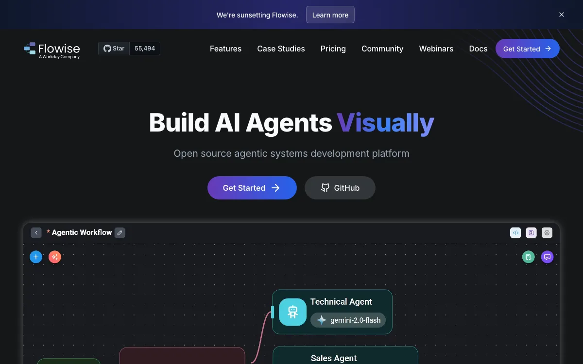 FlowiseAI homepage screenshot