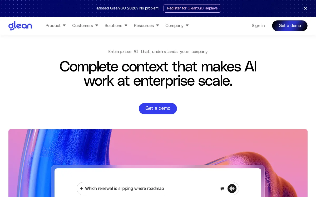 Glean homepage screenshot