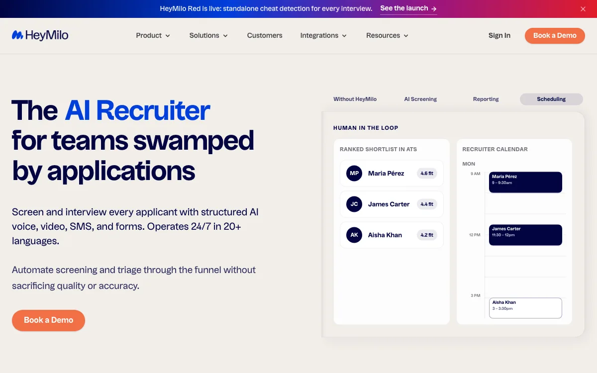 HeyMilo AI homepage screenshot