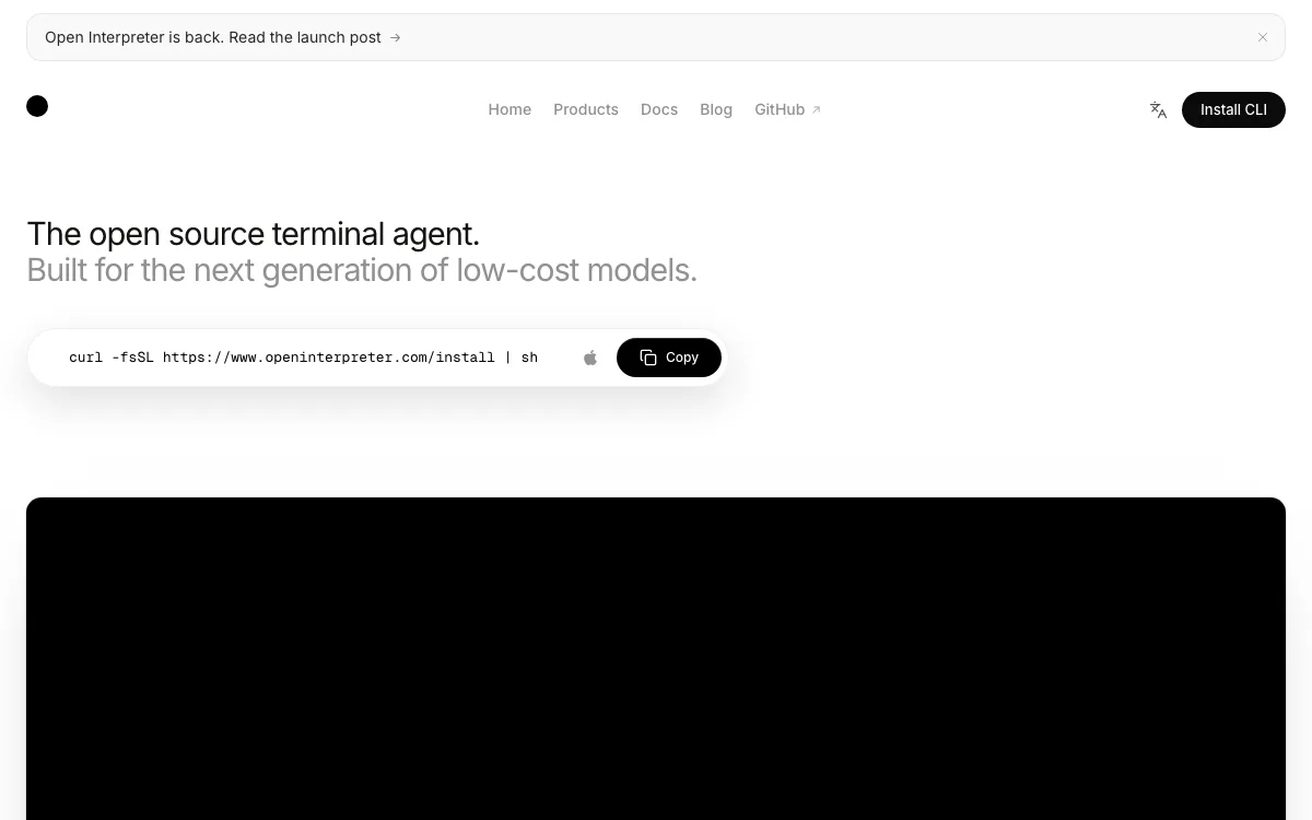 Open Interpreter homepage screenshot