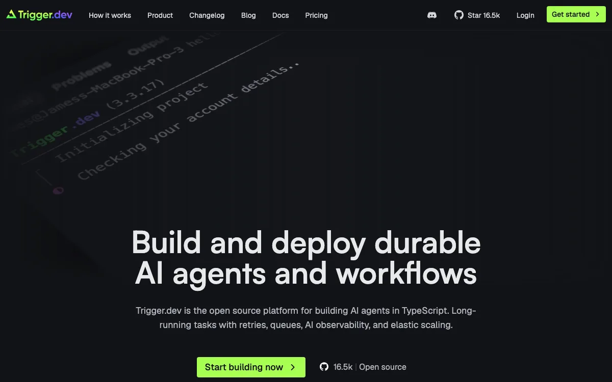 Trigger.dev homepage screenshot