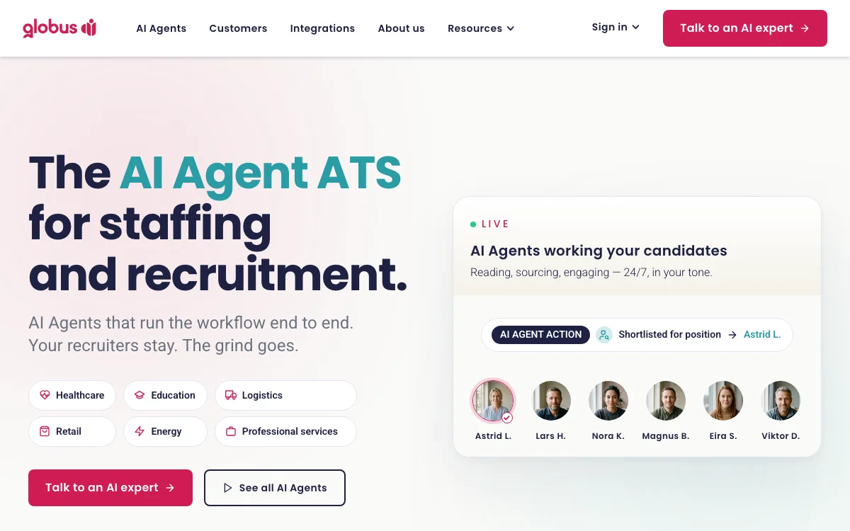 Globus Agent homepage screenshot