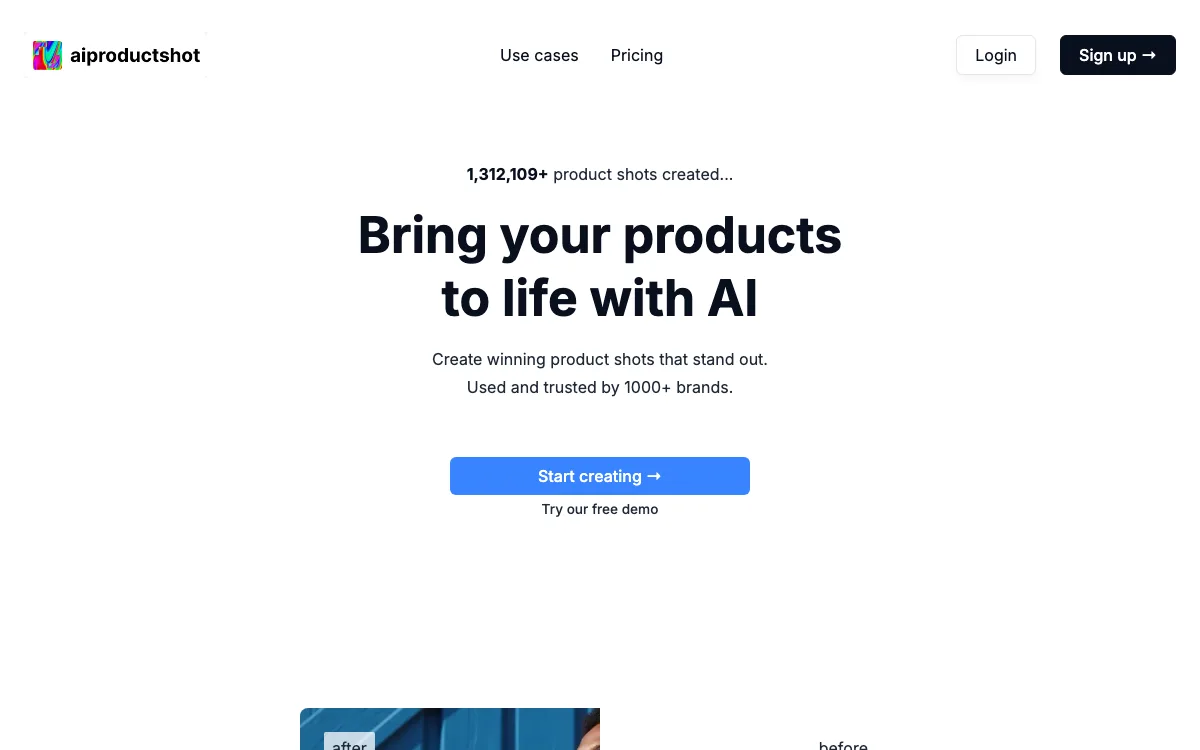 AI Product Shot homepage screenshot